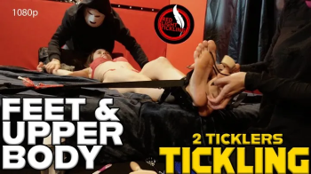 Tickle Domination- 2 Ticklers for Ticklish Cute Brunette Luna, Tied Up and Tickled on the Bed - Intense Feet Tickling an.webp