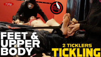 Tickle Domination- 2 Ticklers for Ticklish Cute Brunette Luna, Tied Up and Tickled on the Bed - Intense Feet Tickling an.webp