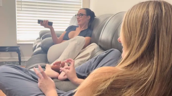 College Babes Ama Rio & Tyler Lynn Play Barefoot Footsies on Couch - Blonde Foot Fetish - Brunette Soles - Girls Playing.webp