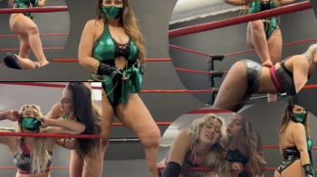 Blonde vs Cosplay Street fighter (foot smothering, standing, victory posing).webp