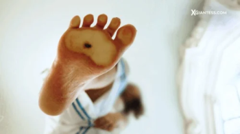 Giantess Wife crushes tiny husband with barefoot, flats & spits on him.webp