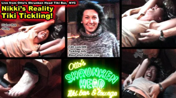 Nikki's Reality Tiki Tickle! -1080P at Otto's Shrunken Head in NYC, Nikki is tickled in the bar and put into foot stocks.webp