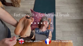 Tickles feet up with feather and paint brush ( French speaking with English subtitles ).webp