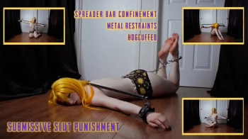 Submissive Slut Punished with Spreader Bar Confinement and Metal Restraints + Hogcuff.webp
