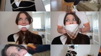 Claire chair tied and multi handkerchief gagged in her wool cardigan (mp4).webp