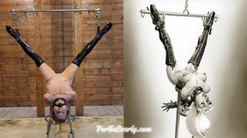 007-Portia Metal Bound Part 2- Inverted 720p- Chained tight in shiny latex leggings and ballet shoes, ballgag muffling m.webp