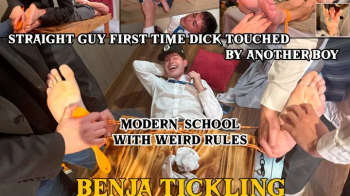 Tickle to orgasm Benja punishment first time his cock is touched by a boy.webp
