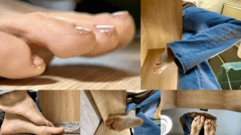 Unaware Giantess is reading a book while a tiny man is watching her under the table.webp
