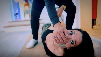 Hot Water - Jasmin Jai - housewife, captured, restrained, yoga pants, tank top, handcuffed, barefoot, duct tape, tape bo.webp