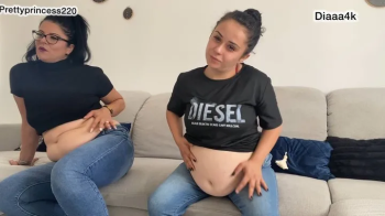 2 sexy girls playing with bellies and farting in jeans.webp