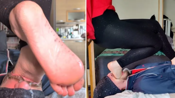Deep feet challenge with squatting in throat, mouthfuck and timed cum test.webp