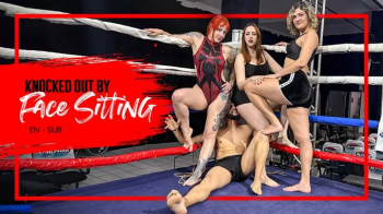 Nara, Mel Fire and Ary knock Hex out with their butts (720 EN-sub) Facesitting - Ass Smother - Mixed Wrestling - Fantasy.webp