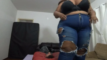 OLD EDITION CLIP- Fat obese ebony farting in jeans and keeping control under the slave in Smotherbox Part 1 By Thammy BB.webp
