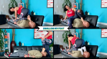 Swallow My Foot - Goddess Rapture Gives Her Slave Some Deep Foot Gagging with Socks and Bare Feet - He Must Open Super W.webp
