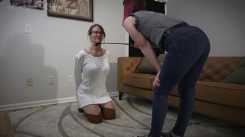 Madalynn Raye's Bondage Studio - AJ Marion makes Madalynn Raye her at home handcuffed prison pet SD.webp