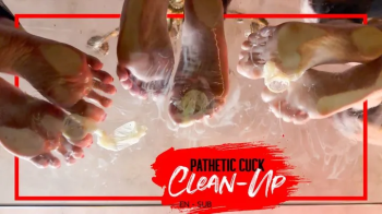 Mistress Nara Neveu - Nara, Bimby and Vibora humiliate a foot cleaning cuck with condoms and spit (1.webp