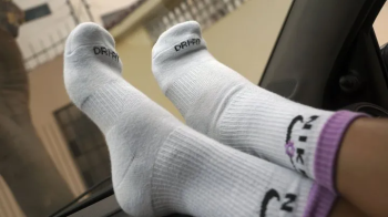 Mylatinfeet - Catalina warm sport socks teasing at car! - MOV.webp