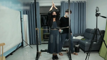 Chinese Bondage Foot Fetish - xy288-Chinese girl in jeans is hung up and tickled all over her body.webp