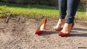 Helenas Feet High Heels Tights Legs - walking barefoot in red Louboutins with dirty feet HD wmv 1920.webp