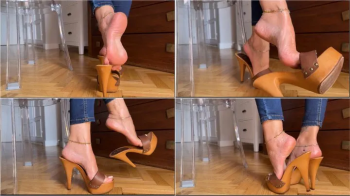 Goddess Solesmad - Solesmad dangling in Kiara Brown wood mules with french pedi.webp