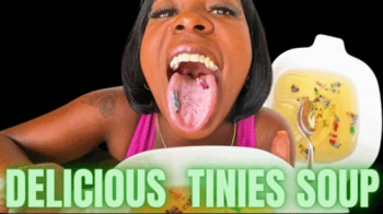 Queen Ava - Tinies Soup - Giantess Vore - This giantess vore scene features mouth fetish, tiny man,.webp